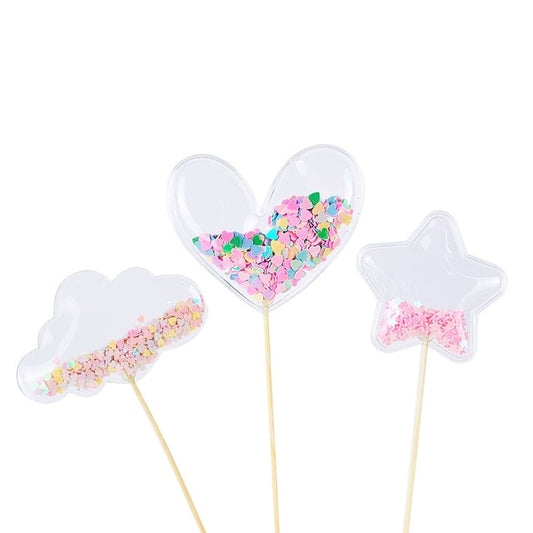Transparent Sequin Cake Toppers (Set of 3)